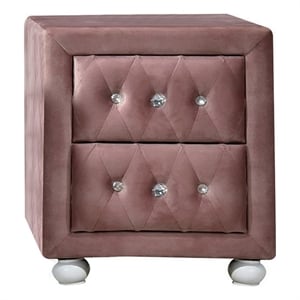 Pemberly Row 17&quot Upholstered Nightstand 2 Drawer Crystal Handles Pink