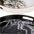 Pemberly Row Set of 2 Round Accent Trays Marbling Black White