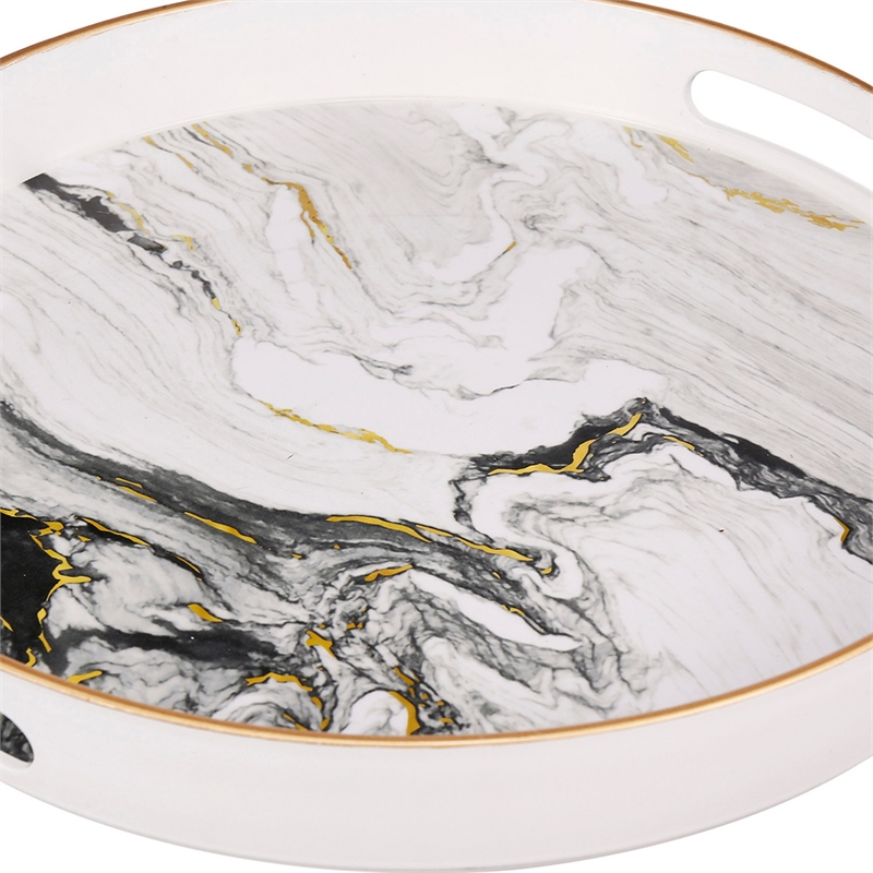Pemberly Row Set of 2 Round Accent Trays Marbling Black White