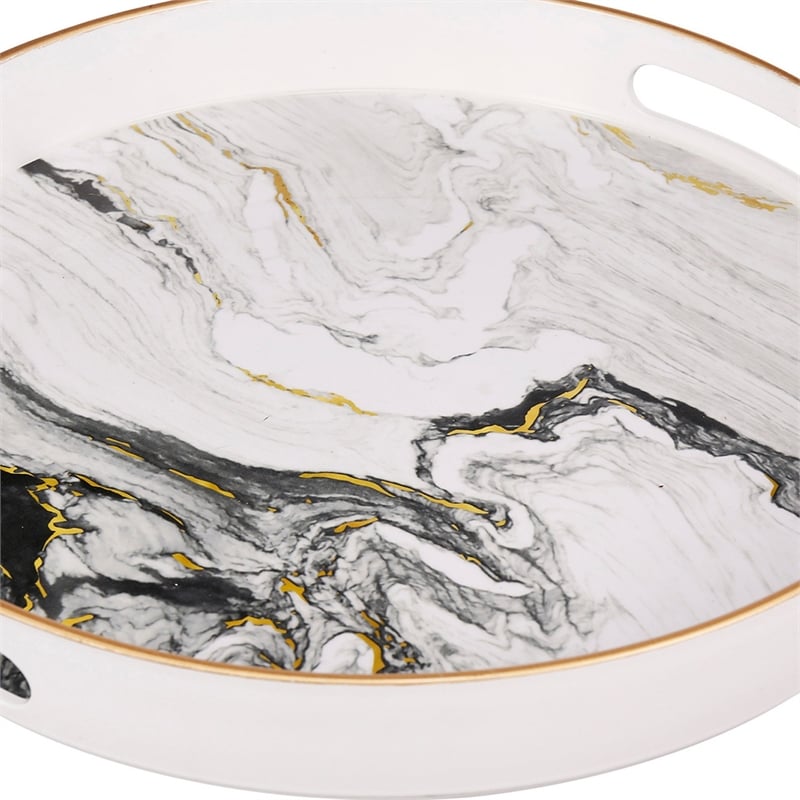 Pemberly Row Set of 2 Round Accent Trays Marbling Black White
