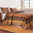 Pemberly Row 2 Piece Twin Quilt Set Jacobean Floral Print Brown Orange