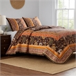Pemberly Row 3 Piece King Quilt Set Jacobean Floral Print Brown Orange