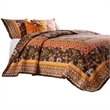 Pemberly Row 3 Piece King Quilt Set Jacobean Floral Print Brown Orange