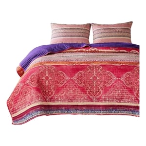pemberly row 3 piece bohemian full quilt set medallion paisley in pink blue