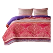 Pemberly Row 3 Piece Bohemian Full Quilt Set Medallion Paisley in Pink Blue