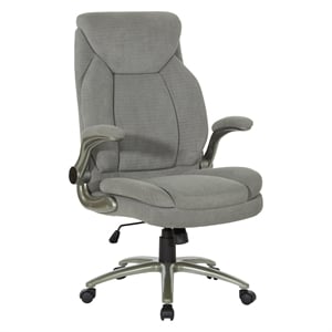 Pemberly Row Gray Fabric Big and Tall Chair Padded Flip Arms Titanium Base