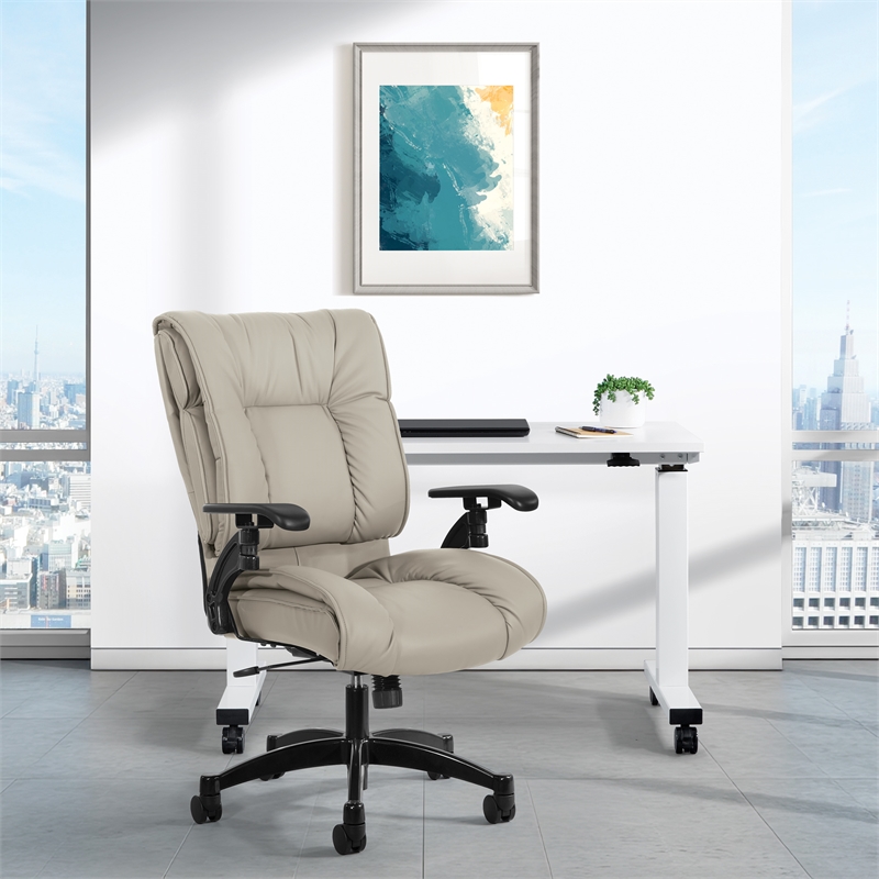Pemberly Row Taupe Leather Conference Chair Cantilever Arms Steel Base