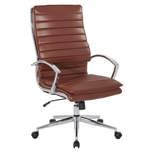 Pemberly Row High Back Manager Chair in Saddle Brown Faux Leather