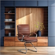 Pemberly Row Faux Leather Chair in Saddle Brown Chrome Base Arm Sleeves