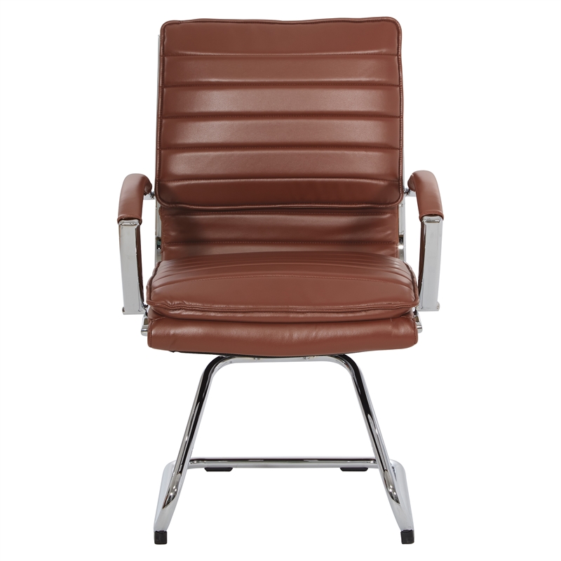 Pemberly Row Faux Leather Chair in Saddle Brown Chrome Base Arm Sleeves