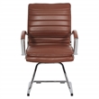 Pemberly Row Faux Leather Chair in Saddle Brown Chrome Base Arm Sleeves