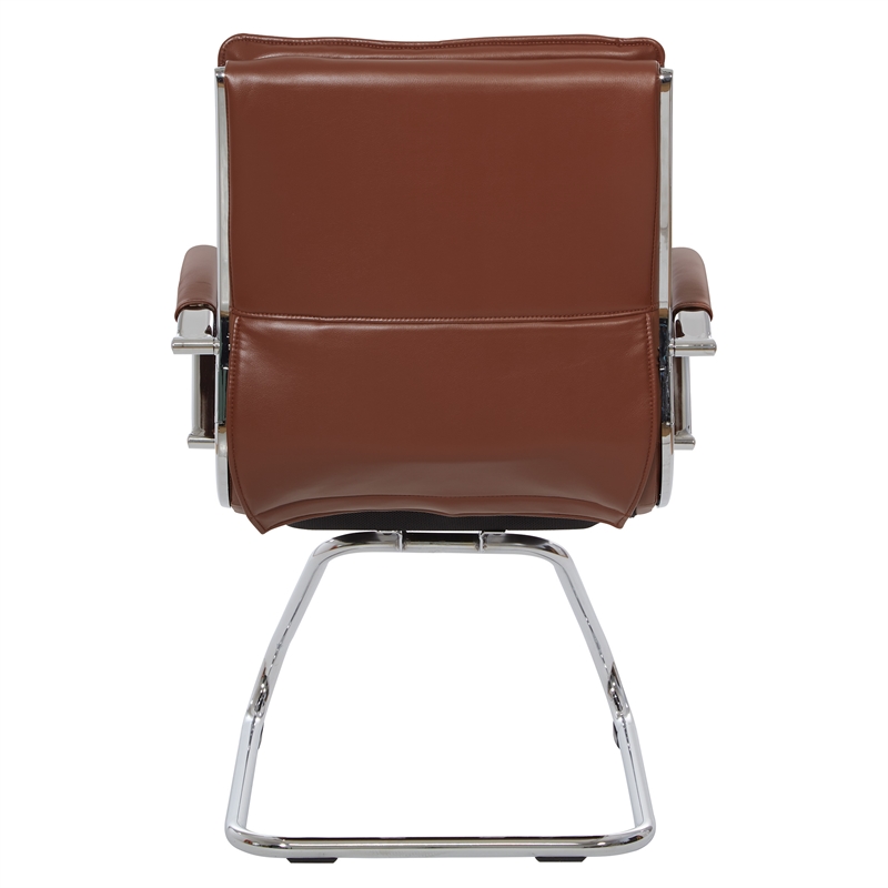 Pemberly Row Faux Leather Chair in Saddle Brown Chrome Base Arm Sleeves