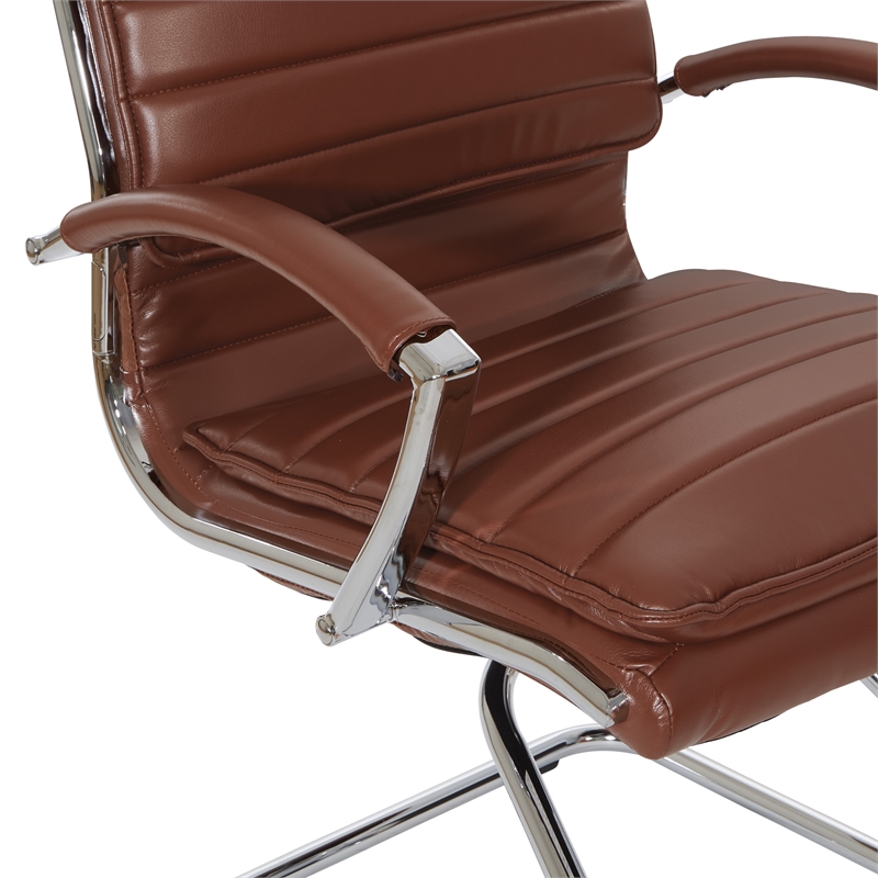Pemberly Row Faux Leather Chair in Saddle Brown Chrome Base Arm Sleeves