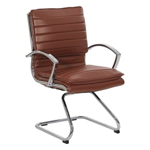 Pemberly Row Faux Leather Chair in Saddle Brown Chrome Base Arm Sleeves