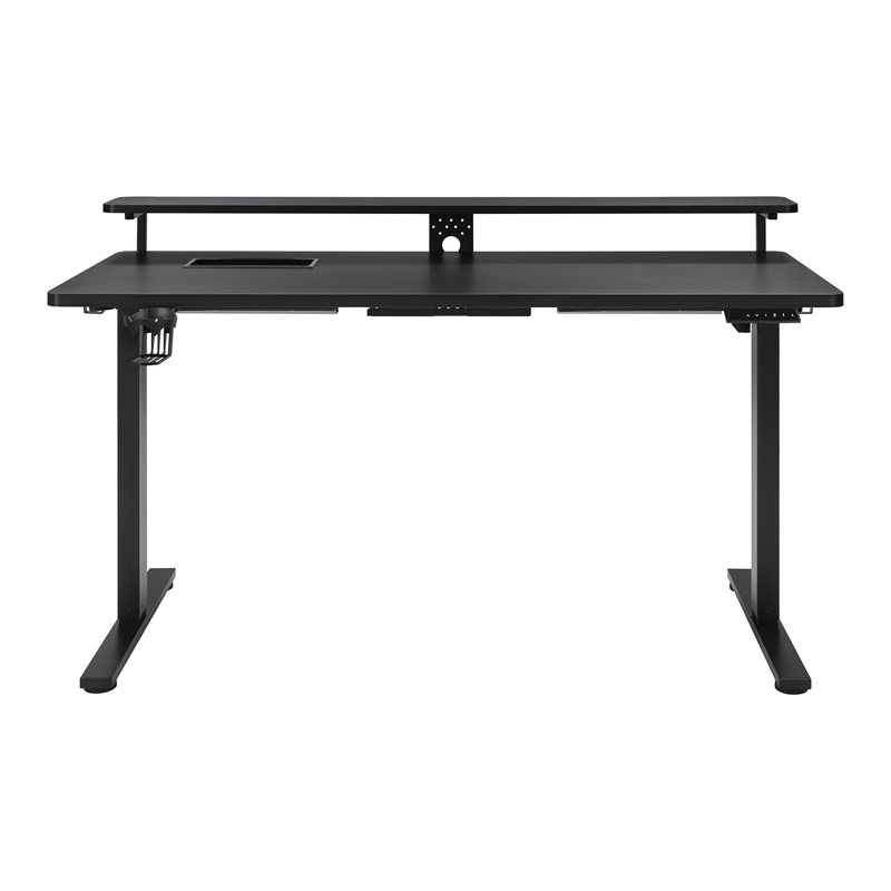 Pemberly Row 60 Inch Electric Height Adjustable Gaming Desk with Hutch