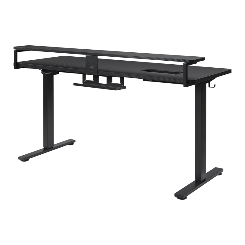 Pemberly Row 60 Inch Electric Height Adjustable Gaming Desk with Hutch