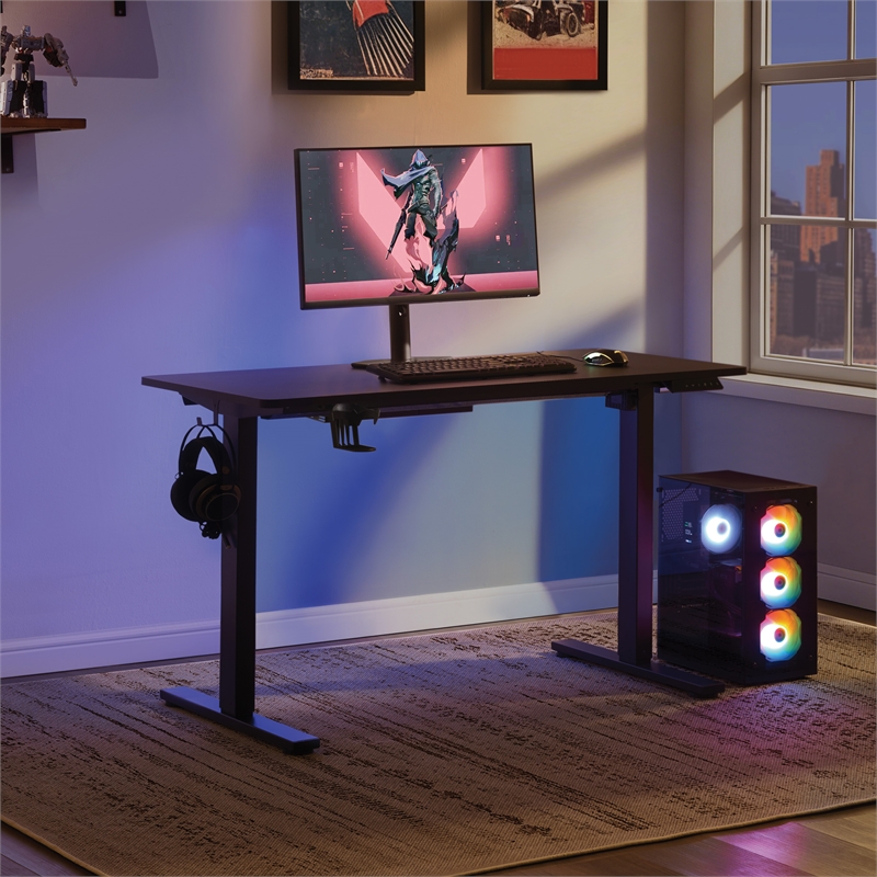 Pemberly Row 48 Inch Electric Height Adjustable Gaming Desk LED Lighting