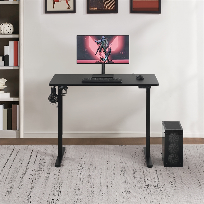 Pemberly Row 48 Inch Electric Height Adjustable Gaming Desk LED Lighting