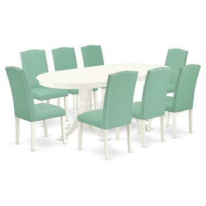 Pemberly Row 9-Piece Oval Wood Dining Set in Linen White and Pond Finish