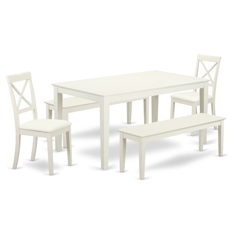 Pemberly Row 5-Pc Wood Dining Set with Faux Leather Seats in Linen White