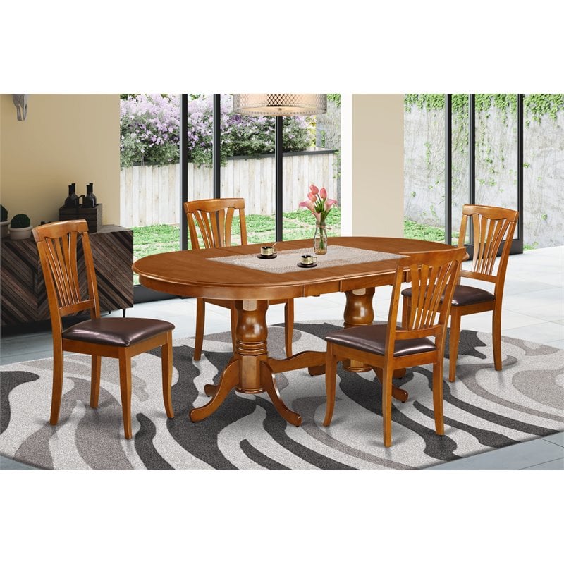 Pemberly Row 5-Piece Saddle Brown Dining Set with Faux Leather Chairs
