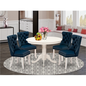 Pemberly Row 5-Piece Kitchen Set in Linen White with Navy Blue Chairs