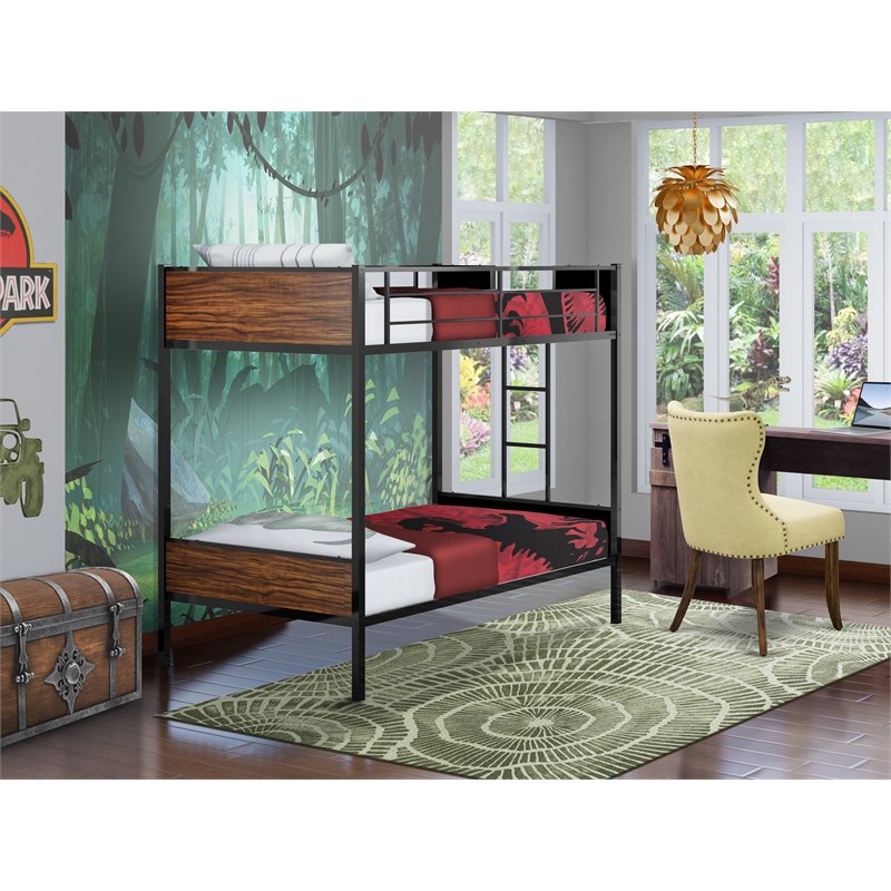 Pemberly Row Twin-Over-Twin Metal Bunk Bed with Ladder in Black