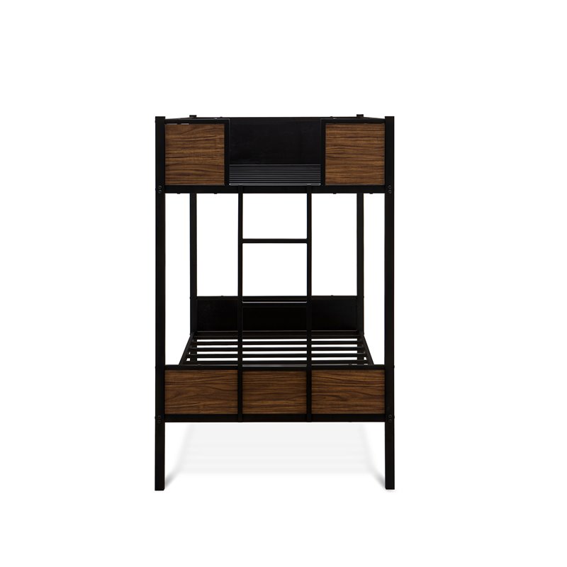 Pemberly Row Twin-Over-Twin Metal Bunk Bed with Ladder in Black