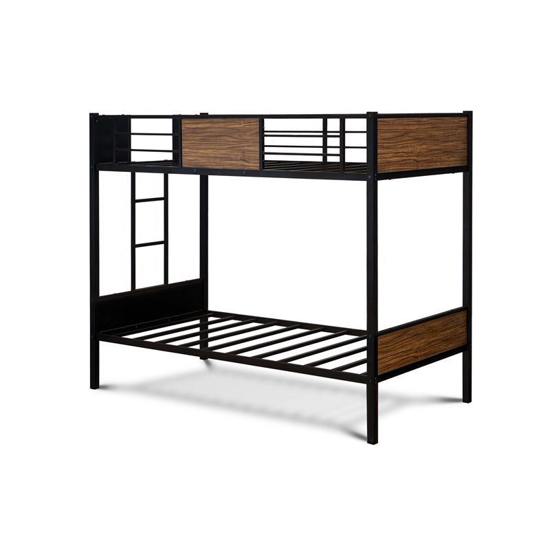 Pemberly Row Twin-Over-Twin Metal Bunk Bed with Ladder in Black