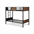 Pemberly Row Twin-Over-Twin Metal Bunk Bed with Ladder in Black