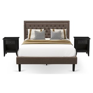 Pemberly Row 3-Piece Traditional Queen Bed Set with Brown Fabric Headboard