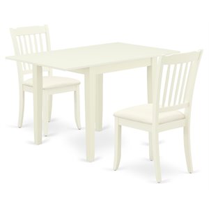 Pemberly Row 3-Piece Wood Dining Set with Microfiber Chairs in Linen White