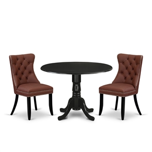 Pemberly Row 3-Piece Dining Set with Table & Chairs in Black & Burgundy