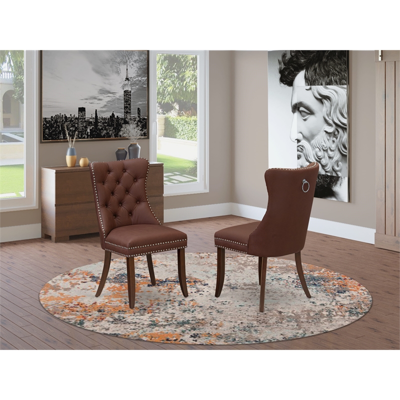 Pemberly Row Faux Leather Parson Dining Chair in Burgundy (Set of 2)