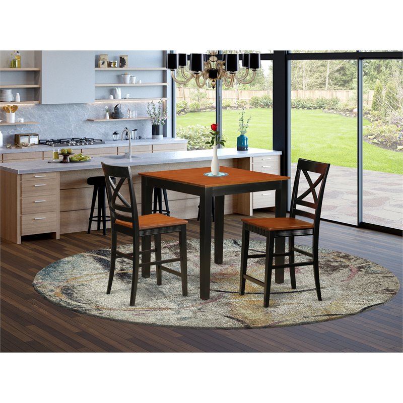 Pemberly Row 3-Piece Wood Pub Table Dining Set in Black and Cherry