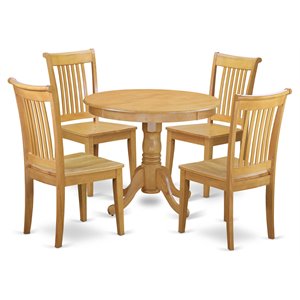 Pemberly Row Antique 5-Piece Wood Round Dining Set with Side Chairs in Oak