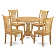 Pemberly Row Antique 5-Piece Wood Round Dining Set with Side Chairs in Oak