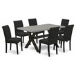 Pemberly Row 7-Piece X-Style Wood Dining Set in Black and Cement Finish