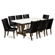 Pemberly Row 9-Piece Wood Dining Set in Jacobean Black and White Upholstery