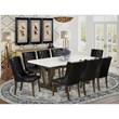 Pemberly Row 9-Piece Wood Dining Set in Jacobean Black and White Upholstery