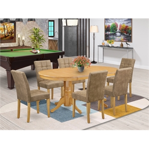 Pemberly Row 7-Piece Oak Dining Set with Faux Leather Upholstered Chairs