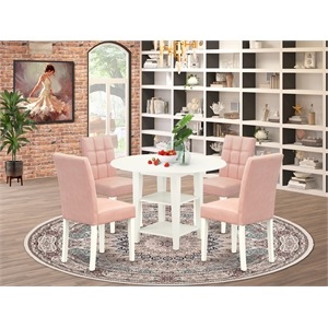 Pemberly Row 5-Piece Dining Set in Linen White and Beige Red Faux Leather