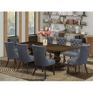 Pemberly Row 9-Piece Wood Dining Table Set with Platinum Gray Faux Leather