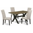 Pemberly Row X-Style 5-Piece Wood Dining Set in Black and Doeskin