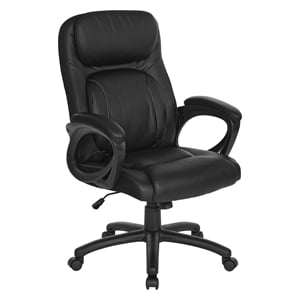Pemberly Row Faux Leather Manager Chair With Padded Arms in Black