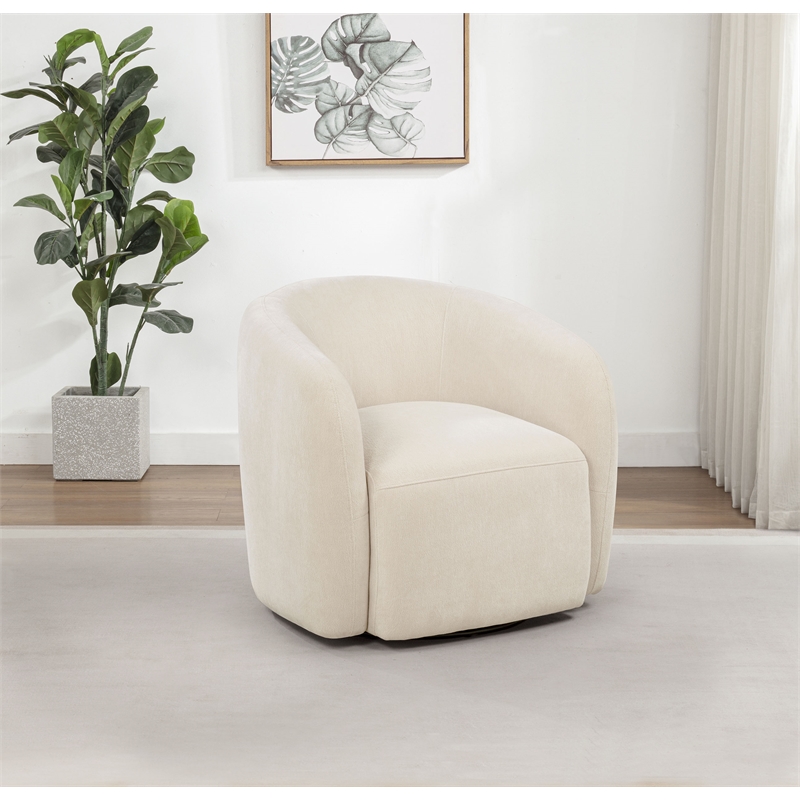 Pemberly Row Faux Sherpa Chenille Swivel Accent Chair in Beige