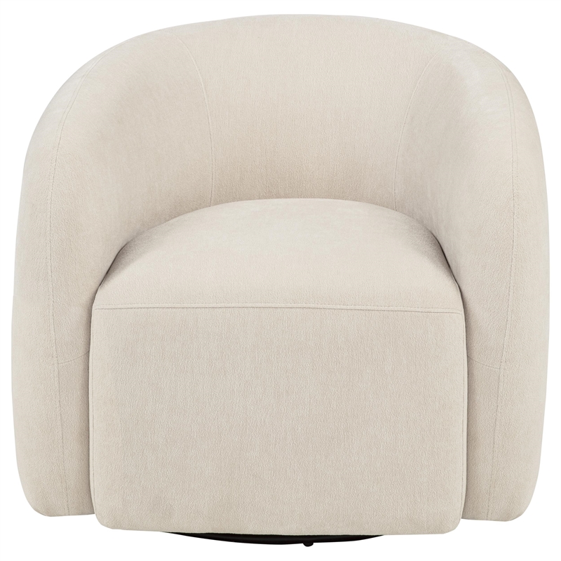 Pemberly Row Faux Sherpa Chenille Swivel Accent Chair in Beige
