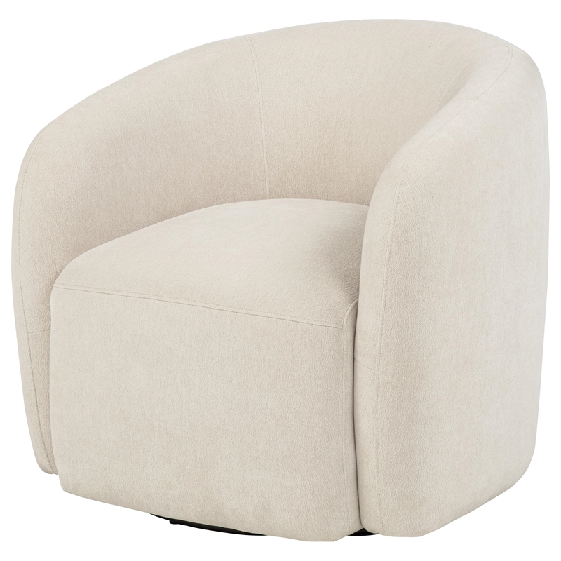 Pemberly Row Faux Sherpa Chenille Swivel Accent Chair in Beige