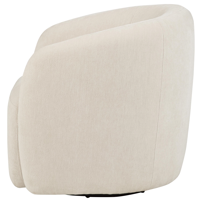 Pemberly Row Faux Sherpa Chenille Swivel Accent Chair in Beige