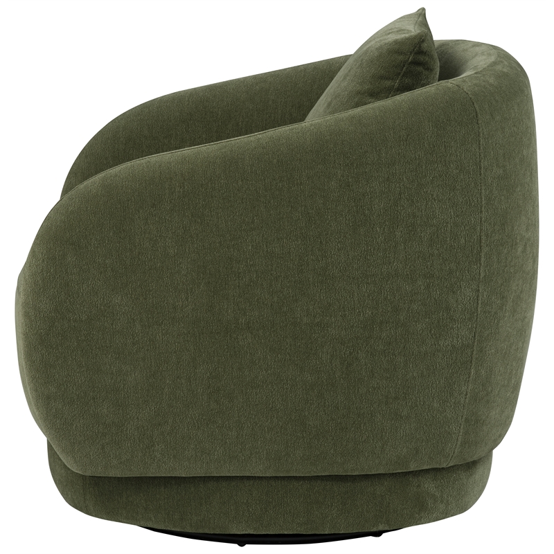 Pemberly Row Chenille Swivel Barrel Accent Chair with Pillow in Green
